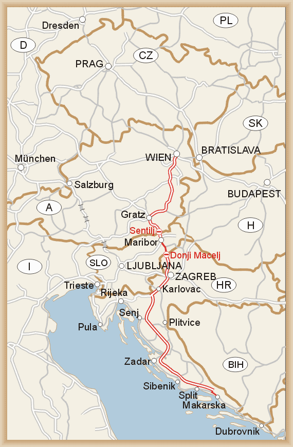 Kroatien Dalmatien Zubringerroute Wien Zagreb Split